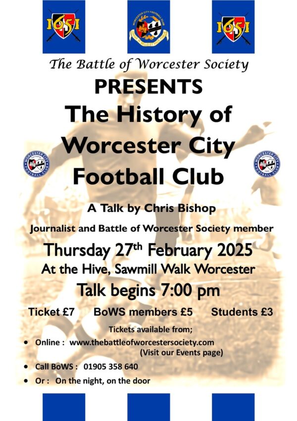 History of Worcester Football Club talk by Chris Bishop being hosted in the Hive Library on the 27th of February 2025